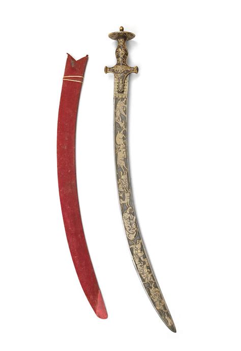 bonhams a gold koftgari steel sword tulwar with hunting scenes
