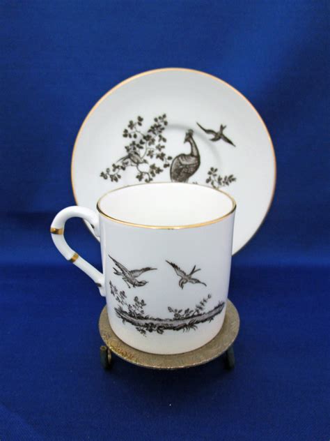 Vintage Royal Worcester Black Pheasant Bone China Demitasse Cup And Saucer Teacup Pattern Z2653