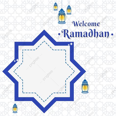 الأزرق ترحيب رمضان النص الإسلامي الحدود مع تصميم فانوس الحد الأدنى Png