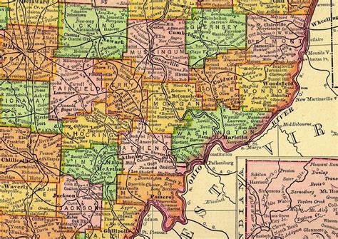 South Eastern Ohio Map Of 1895 Showing Railroads And Towns