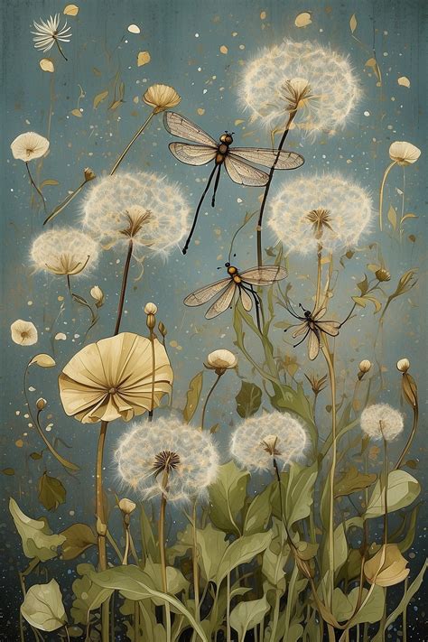 Dragonflies And Dandelions Art Free Stock Photo Public Domain Pictures