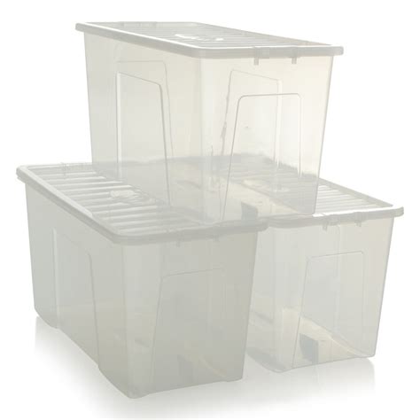 110l Clear Xl Storage Box And Lid 3 Pack Plastic Box Shop