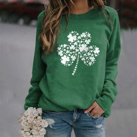 Shop Womens St Patricks Day Shamrock Printed Casual Sweatshirt Online With High Quality And