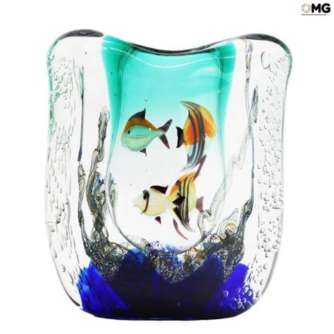 Vase Aquarium Medium With Tropical Fish Original Murano Glass Omg