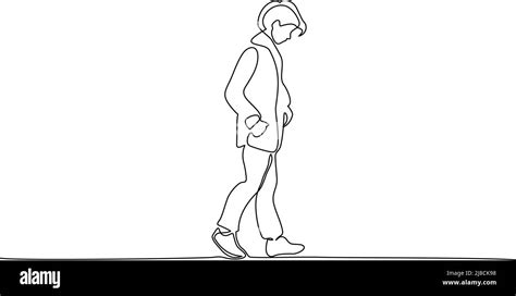 Triste Adolescente Caminando Dibujo Continuo De Una Línea Ilustración