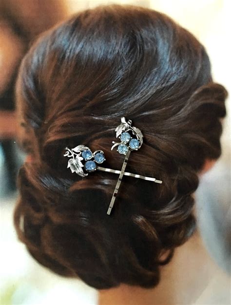 Decorative Hair Pins Bridal Blue Jewelry Vintage 1950s
