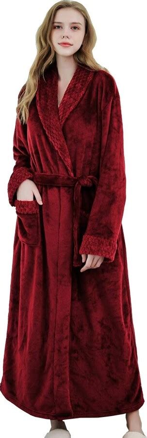 Kinow Women Soft Fleece Dressing Gown Full Length Fluffy Spa Bathrobe Sleepwear Red Xl
