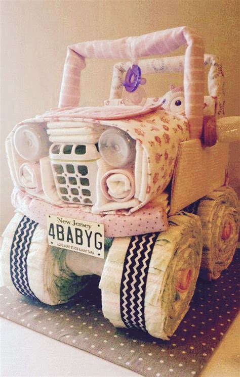 Baby shower diaper cakes are trendy, cute, and make the perfect baby shower centerpiece and gift! Diaper Cake? Diaper Jeep!10 blankets , 2 pacifiers, 2 ...