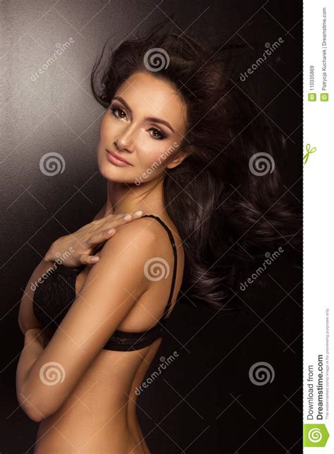 Brunette Woman Posing In Black Lingerie Stock Image Image Of Blonde