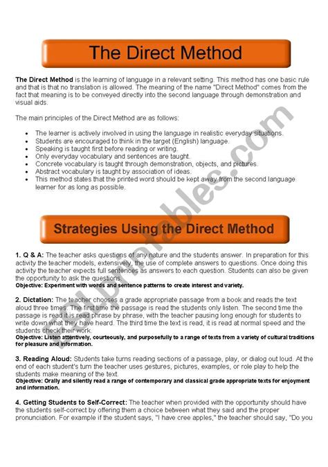 Direct Method Guide Esl Worksheet By Tiagofernandes