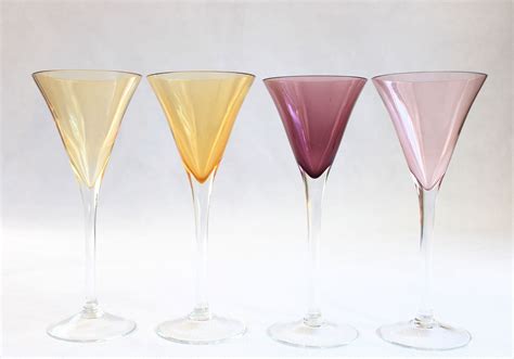 Martini Glasses Colored Tall Glassesgold Purple Tall Etsy Canada Bar Glassware Vintage Bar