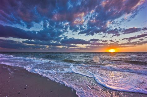 Sunset Sea Waves Coast Landscape Wallpapers Hd Desktop And Mobile