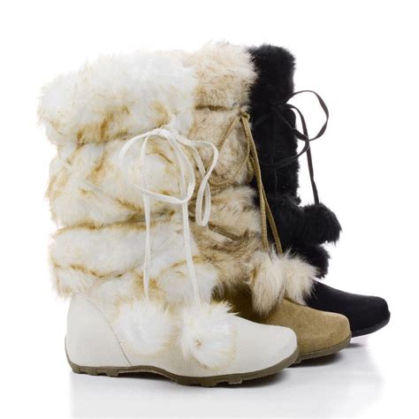 Tara Mukluk Wrap Around Mid Calf Faux Fur Boots Women S Lace Up Boots Boots Fur Snow Boots