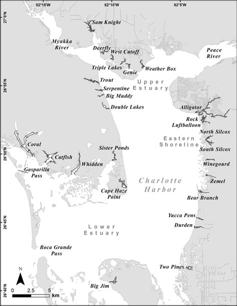 Map Of The Charlotte Harbor Estuary Showing The Locations Of 21 M Seine