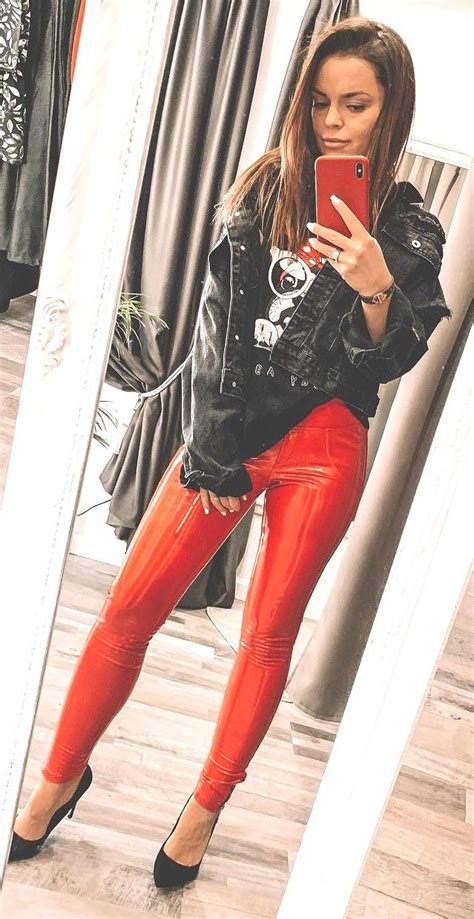 red pvc pants selfie laurethdysiac vinyl trousers sexy leather