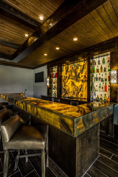 The sleek monolithic cantilevered backlit onyx bar sets the chic mood at the rooftop bar. Backlit Onyx Nuvolato Bar - Contemporary - Home Bar ...