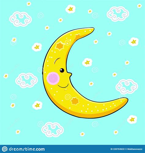 The Fourth Phase Of The Moon Cartoon Yellow Moon And Stars Starry
