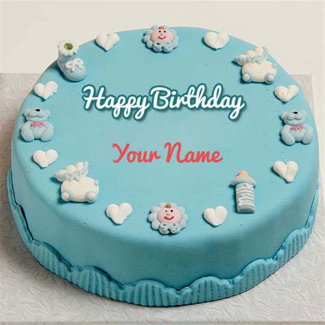 Writing on a cake isn't as hard as it looks. Write Name on Happy First Birthday Cute Toys Cake