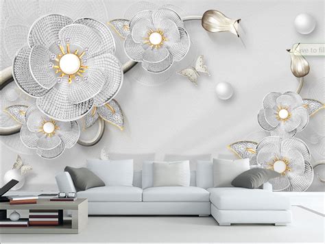 White Flower With Gold Nectars 3d 5d 8d Wall Murals Custom