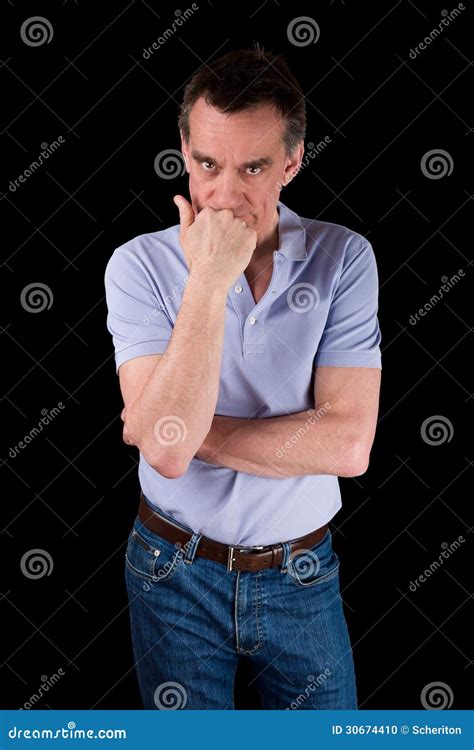 Angry Frowning Man Glaring Over Hand On Chin Stock Photo Image Of