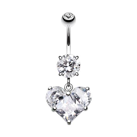 Dainty Crystalline Heart Belly Button Ring Belly Button Rings Belly