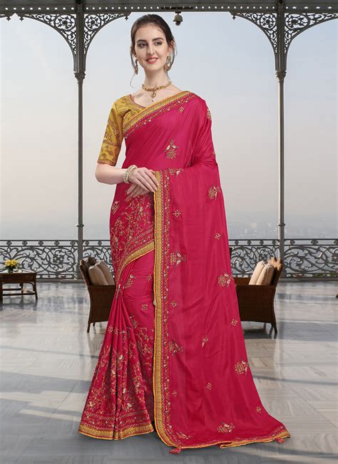Buy Online Hot Pink Bridal Traditional Designer Saree 133359 Wedding Sarees