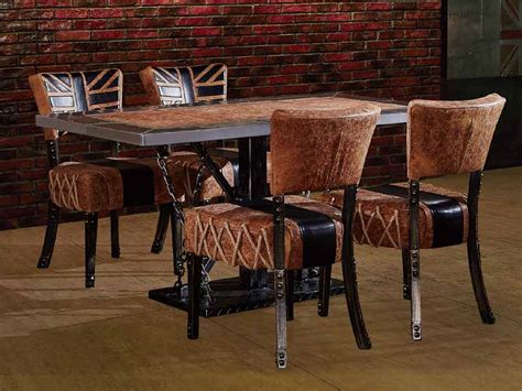 Your dining room furniture should be comfortable and functional, and it should fit the space in both size and design. Rustic Style Vintage Leather Top Aviator Dinning Table For ...