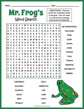 All About Frogs Word Search Puzzle Fun By Puzzles To Print Tpt Frog Activities Senior