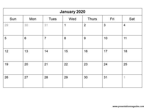 printable calendar template sunday start