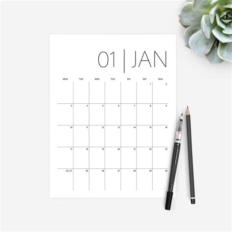 2022 Minimalist Printable Calendar Simple Font Clipboard Etsy