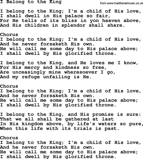Baptist Hymnal Christian Song I Belong To The King Lyrics With Pdf