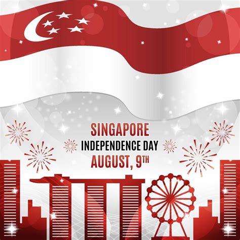 Singapore Independence Day With Landmark Silhouettes Composition