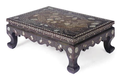 A Korean Mother Of Pearl Inlaid Brown Lacquered Rectangular Low Table