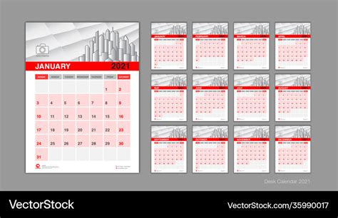 Desk Calendar 2021 Template Set Royalty Free Vector Image