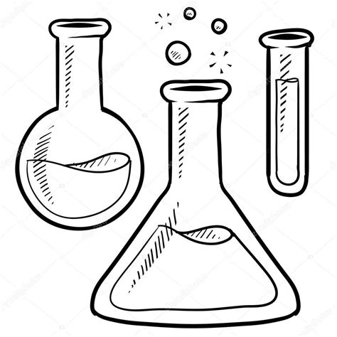 Doodle Style Science Laboratory Beakers And Test Tubes Illustration In