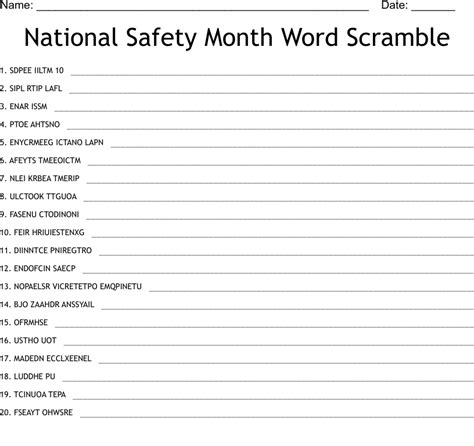 National Safety Month Word Scramble Wordmint