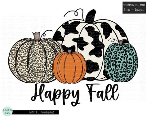 Happy Fall Leopard Pumpkin Sublimation Design Digital Etsy Happy