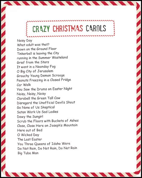 If caroling is one of your family's christmas traditions, then you will love this printable! crazy christmas carols printable | Christmas carol ...
