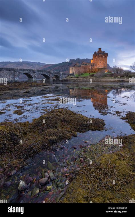 Eilean Donan Castle At Twilight Dornie Scotland United Kingdom
