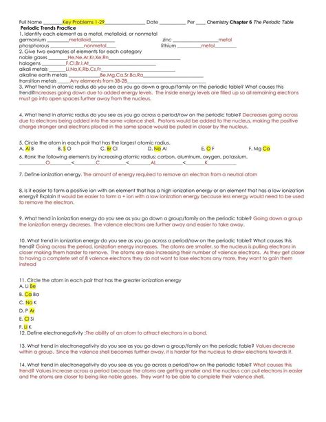The periodic table worksheet grade/level: Best Of Periodic Table Worksheet Pdf Answer Key # ...