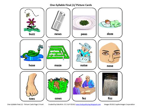 Testy Yet Trying Final Z Free Speech Therapy Articulation Picture Cards