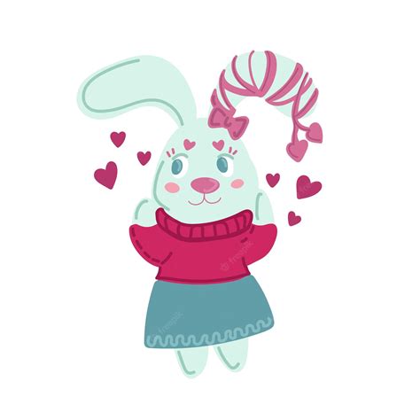 Premium Vector Cute Bunny Girl Cartoon Hand Drawn Vector Illustration