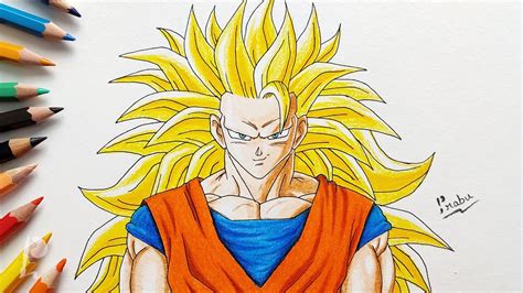 Drawing Goku Super Saiyan 3 With Colour Pencils Dragon Ball Z