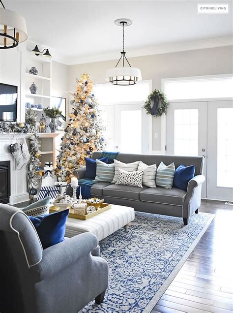 Blue And White Christmas Living Room Citrineliving Silver Living