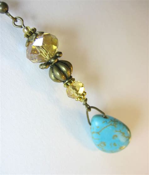 Genuine Turquoise Teardrops And Amber Crystal Antique Gold Earrings