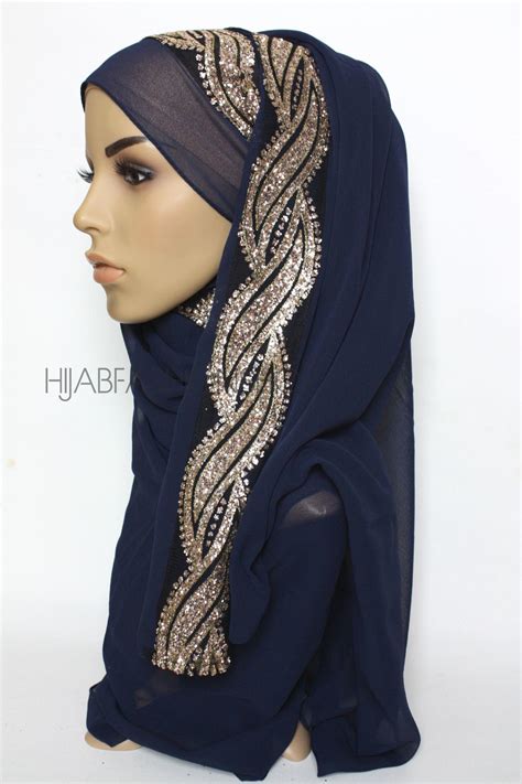 navy glitter chiffon hijab hijab fashion shop