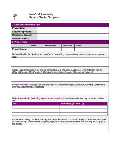 Free Project Charter Template Pdf Printable Templates