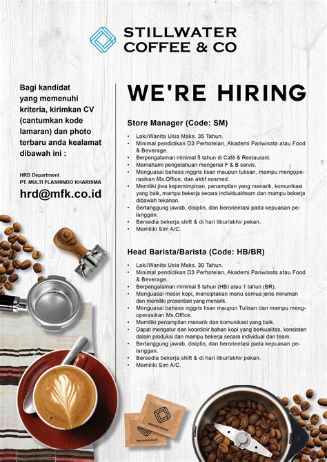 Job Vacancy Poster By Stillwater Coffee And Co Kedai Kopi Kerja Desain