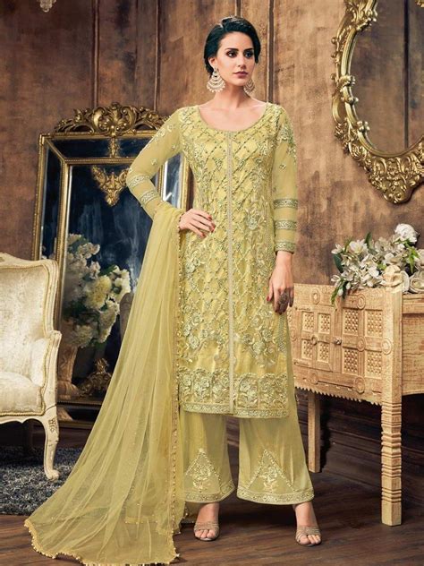 Light Green Embroidery And Pearl Embellished Pakistani Pant Suit Will