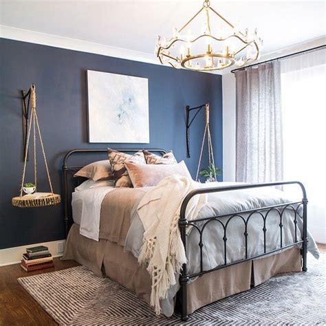 Navy Accent Wall Creates A Beautiful Contrast With Grey Touches Pared